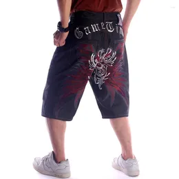 Men's Jeans Hip-Hop Oversize Style Black Denim Embroidery Short Men Summer Straight Loose Male Capri Pants Chinese Plus Size 30-46