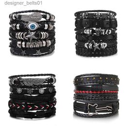 Charm Bracelets DAXI Punk Multilayer Leather Bracelet Set Eye Wings Star Charms Beads Bracelets For Man Party Gothic Jewellery Punk Wr WristbandL231214