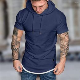 Men's T Shirts Casual Men Shirt Slim Design Hooded Solid Colours Male Fashion Sports Tops Short Sleeve