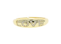 Wide Band Gold Colour Wedding Ring with Cz Paved Letter Love Engraved Whole Women Open Band Finger Ring Adjustable Size8093890