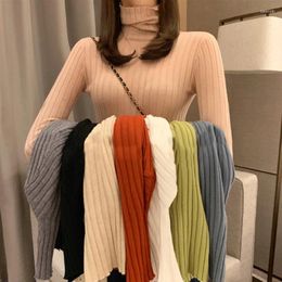 Women's Sweaters Turtleneck Women Pullover Sweater Soft Slim Elastic Autumn Knitted Jumper Fashion Long Sleeve Korean Ladies Top 2023