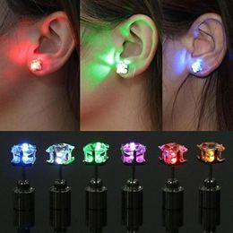 Stud LED Light Christmas Gift Halloween Party Square Night Bling Studs Earrings Fashion Jewelry For Men Women229D