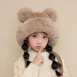 Hats Children's Hat Fur Ball Knitted Wool Girls Baby Winter Fleece Warm Ear Protection Cap Skullies Beanies