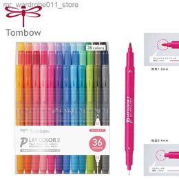 Watercolour Brush Pens Tombow Double Head Watercolour Pen PLAY COLOR2 WS-TP 6/12/24/36 Colour Set Student Highlighter Hand Account Drawing Pen 0.4/1.2mm Q231212