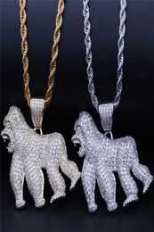 Fashion Walking Gorilla Pendant Iced Out Bling CZ Stone Animal Necklaces For Men Rapper Hip Hop Jewelry6757033