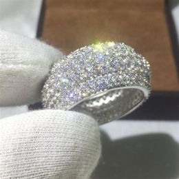 Vecalon Luxury Women ring Pave set 320pcs Diamonique Cz Yellow Gold Filled 925 silver Anniversary wedding ring for women men2089