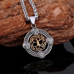 Pendant Necklaces European And American Style Domineering Viking Series Tree Of Life Necklace Stainless Steel Men's Fashion Amulet Jewellery