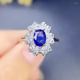 Cluster Rings Natural Real Blue Sapphire Flower Ring Per Jewelry 925 Sterling Silver 5 7mm 1ct Gemstone Fine Women J22920