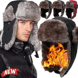 Berets Winter Warm Hat With Ear Neck Cover Plush Thicken Faux Fur Earflap Protecter Caps Outdoor Skiing Trapper Bomber Cap