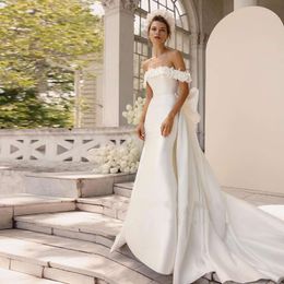 2024 elegante sereia vestido de casamento sem alças 3d flores sem costas grande arco cetim feito sob encomenda mulheres noiva vestidos formais vestidos de novia robe de mariage