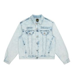 Drew Smiley Face Denim Jacket Bleached Steel Print Loose Water Washed Casual American High Street