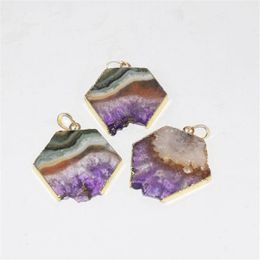 Fashion Jewellery Natural slice Purple Crystal Quartz necklace pendant male raw slab geode druzy amethysts stone pendant women 20101300k