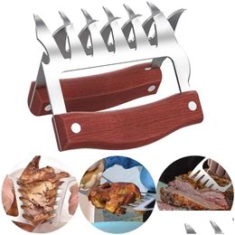 Bbq Tools & Accessories Wooden Bear Claws Stainless Steel Bbq Meat Shredder With Handle Bottle Opener Turkey Chicken Drop Delivery Hom Dh8Af