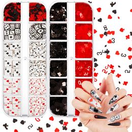 Nail Art Decorations 10BOX 3D Poker Nail Glitters Kit Joker Cards Game Clay Flake Spade Heart Club Diamond Decorations Nail Gels Accessories Box 231211