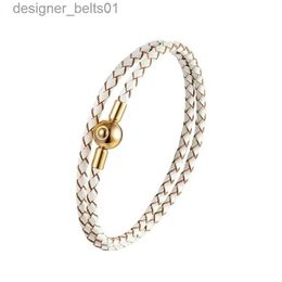 Charm Bracelets Stainless steel leather bracelet simple with women's Colour leather popular handmade braceletL231214