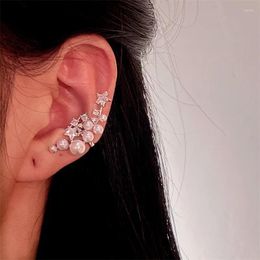 Backs Earrings Temperament Versatile Ear Bone Clips With Niche Design Rhinestone Inlaid Star Shaped String Of Imitation Pearls Woman