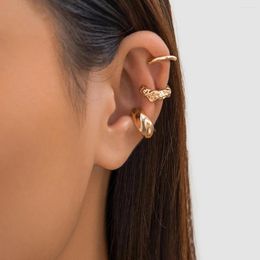 Backs Earrings IngeSight.Z 3pcs/set Retro Geometric Concave Convex Wave Ear Clip For Women Punk Gold Colour No Piercing Earing Party Jewellery