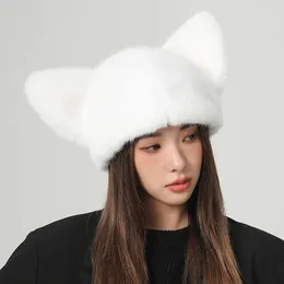 Berets Personality Exaggerated Cartoon Animal Ears Women Fluffy Pullover Cap Suede Lining Winter Outdoor Fashion Plush Warm Cold Hat