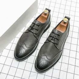 Dress Shoes Derby Men PU Solid Color Lace Up Block Carved Business Formal Low Heel Comfortable Breathable