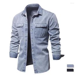 Men's Casual Shirts Spring And Autumn Denim Shirt Fashion Cotton Jacket Lapel Single-breasted Multi-pocket Long-sleeved