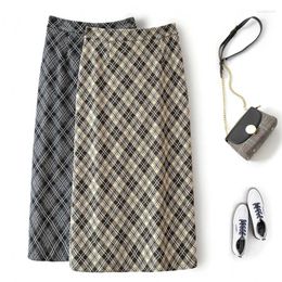 Skirts Women's Fashion Streetwear Elegant Simple Vintage Diamond Check Basic All-match Office Lady High Waist Skirt