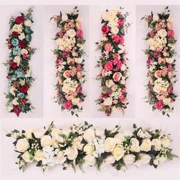 Decorative Flowers & Wreaths 100cm Wedding Arch Flower Row Table Centrepiece Artificial Silk Rose Wall With Foam Frame DIY Backdro2995