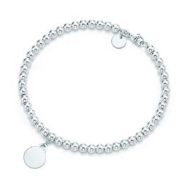 Beaded 925 Sier Original Logo Heart Round Tag Bow Pendant 4Mm Beads Strands Bracelet Jewellery Charm Vintage Designer Bracelets For Wome Dhc9R