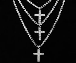 Unisex Men039s Stainless Steel Pendant Necklace CZ Cubic Zircon Cross Hip Hop Cluster Simulated Diamond Tennis 455060cm Chain3915970