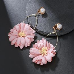 Backs Earrings Fashion Pink Flower Long Clip On 2023 Designs Bohemia Handmade Petal Ear Clips For Women Gift