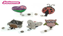 10pcs Cute Enamel Rhinestone Animal Shape Ladybug Elephant Eagle Retractable ID Badge Reel for Student Nurse Doctor Officer Suplie6683014