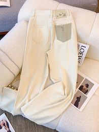 Women's Jeans Oiinaa High Waisted White Women Streetwear Embroidered Flares Wide Leg Straight Trousers