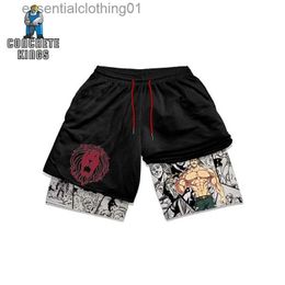 Men's Shorts Anime The Sn Deadly Sins Gym Shorts Men 2 In 1 Quick Dry Running Short Pants Summer Workout Jogging Performance Sports Shorts L231212