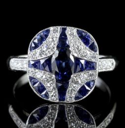 Vintage Blue Sapphire Ring 925 Sterling Silver Diamond Jewellery Engagement Cocktail Party Wedding Rings For Women Size 6 109284141