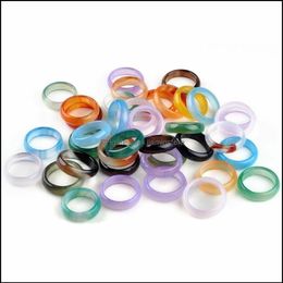 Three Stone Rings 20Pcs Whole Lots Colorf Mix Natural Agate Band Gemstone Rings Jade Jewelry Hfgkl260T