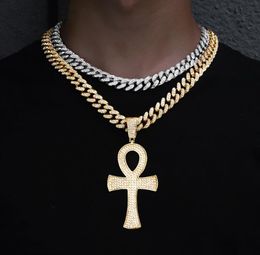 Chains Egyptian Ankh Necklace Charm Men's Pendant Rope Chain Key Of Life Iced Out Rhinestone Cuban Hip Hop Jewelry6705602