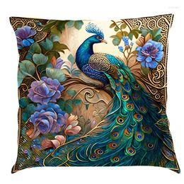 Pillow Case Nordic Style Oil Painting Peacock Cushion Cover 45x45cm Cotton Linen Sofa Home Decoration Pillowcase