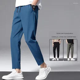 Men's Pants Fashion Summer Casual Elastic Waist Small Feet Slim Solid Straight Korean Classic Business Cloth Formal Trousers Male A96