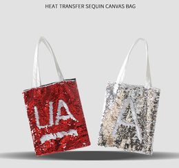 (100 pieces) Sequins and Canvas shopping bag Blanks Sublimation Handbag design Heat Press Print bag