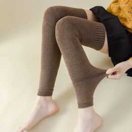 Women Socks Winter Warm Kneepad Velvet Lining Long Thick Wool Leg Warmer Thermal Foot Cover Solid Color Girl Knitted Stockings