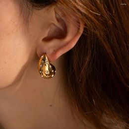 Stud Earrings Stainless Steel Water Drop Shiny Rhinestone Gold Color Polished Retro Aesthetics Wedding Jewelry Gifts