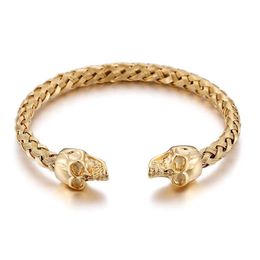 316L Stainless Steel Gold knot Wire Cuff bangle Skull End Bracelet Friends Gift318e