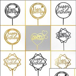 Other Festive & Party Supplies Other Festive Party Supplies 10Pcs/Lot Mti Style Acrylic Hand Writing Happy Birthday Cake Topper Desser Dh5Yn