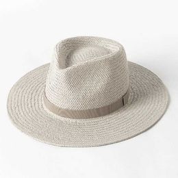 Wide Brim Hats Bucket Hats New Plain Band Panama Str Womens Summer Beach Hat Wide Brim Sun Hat Funeral Church Dey Fedora C UPF50+ J240425