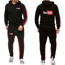 Men's Tracksuits YouTube 2023 2 Pieces Sets Solid Color Tracksuit Hooded Sweatshirt Sweatpants Casual Jogging Streetwear Jacket Suits