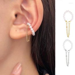 Backs Earrings Imitation Pearl Ear Clips For Women Fashion Tassel Chain Cuff No Piercing Earring Korean Jewelry Bone Clip