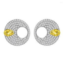 Stud Earrings Round Full Diamond S925 Sterling Silver Pear Shaped Yellow For Female Party Wedding Jewellery Gifts