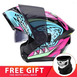 Motorcycle Helmets Helmet Pink Modular Flip Up Dual Lens Motocross Moto Motorbike Racing Casque Capacete Women Send Gift