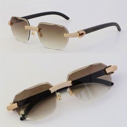 2022 New Black Buffalo Horn Sunglasses Rimless Micro-paved Diamond set Sun glasses Men Women with C Decoration Rocks Wire frame gl249j
