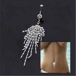 Trendy Stainless Steel belly button rings Navel Rings Tassel with diamond navel ring Body Piercing bars Jewlery for women's bikini fashion Jewelrys