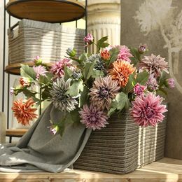 Decorative Flowers 66cm Artificial Dahlia Creative Arrangement Ins Scandinavian Vintage Romantic Wedding Home Decoration European Style